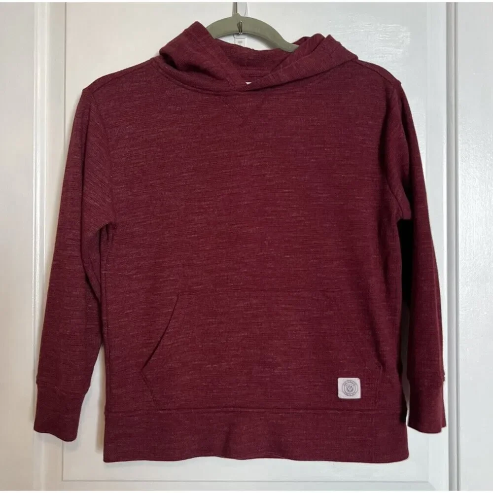 GAP KIDS Boys Youth Maroon Waffle Knit Textured Hoodie Pullover Sweatshirt M 8-9